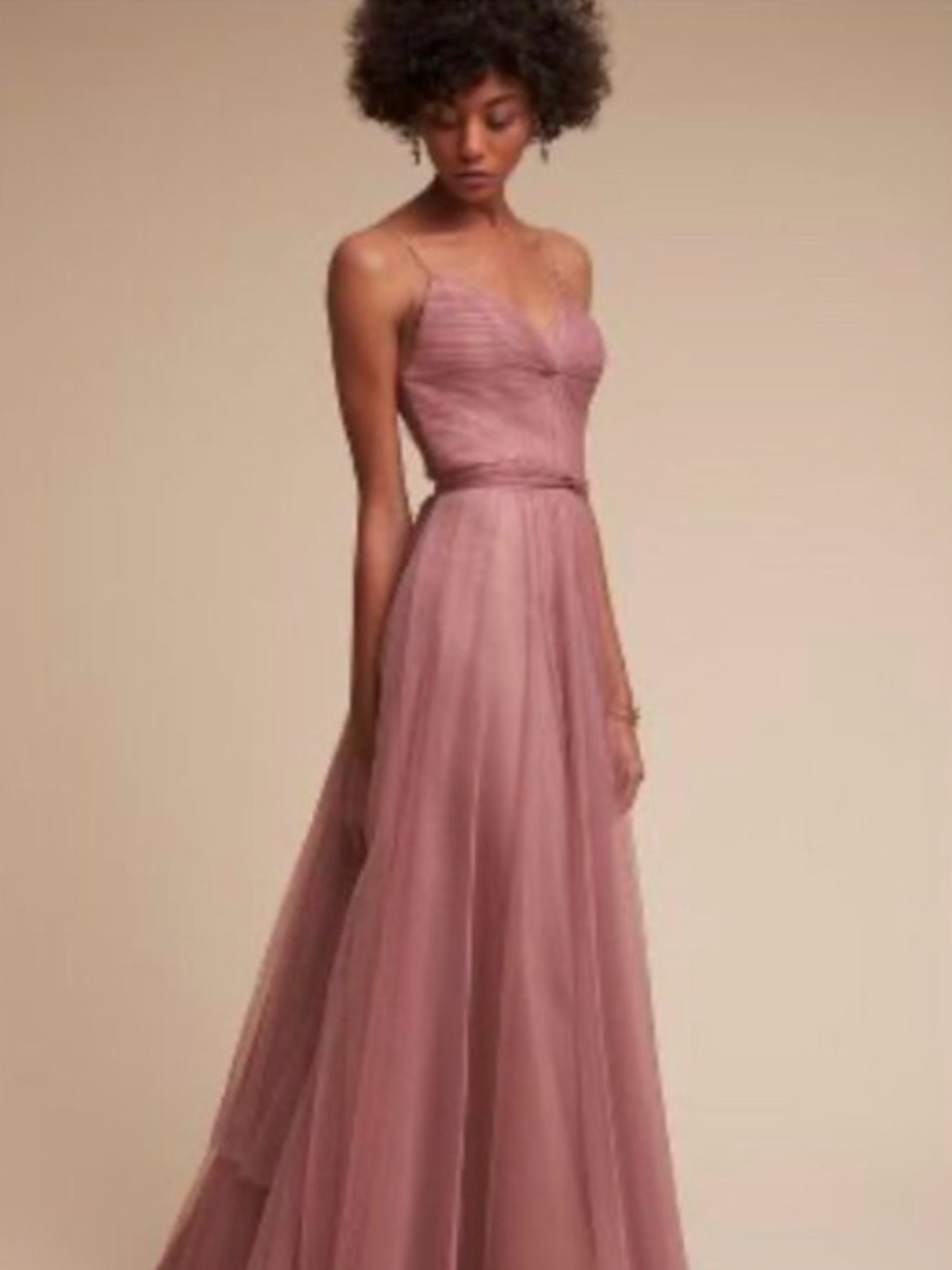 Anthropologie Dusty Rose Spaghetti-Strap Tulle Gown